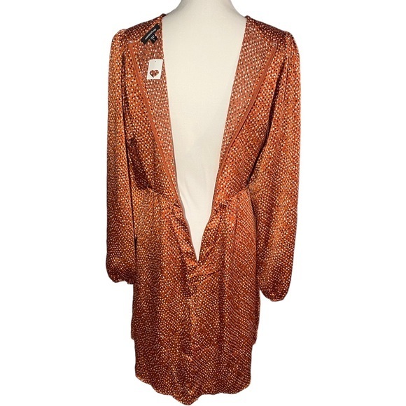 Mittoshop Womens‎ Size M Satin Cut-Out Dot Printed Mini Dress Ring Long Sleeve - Picture 9 of 13